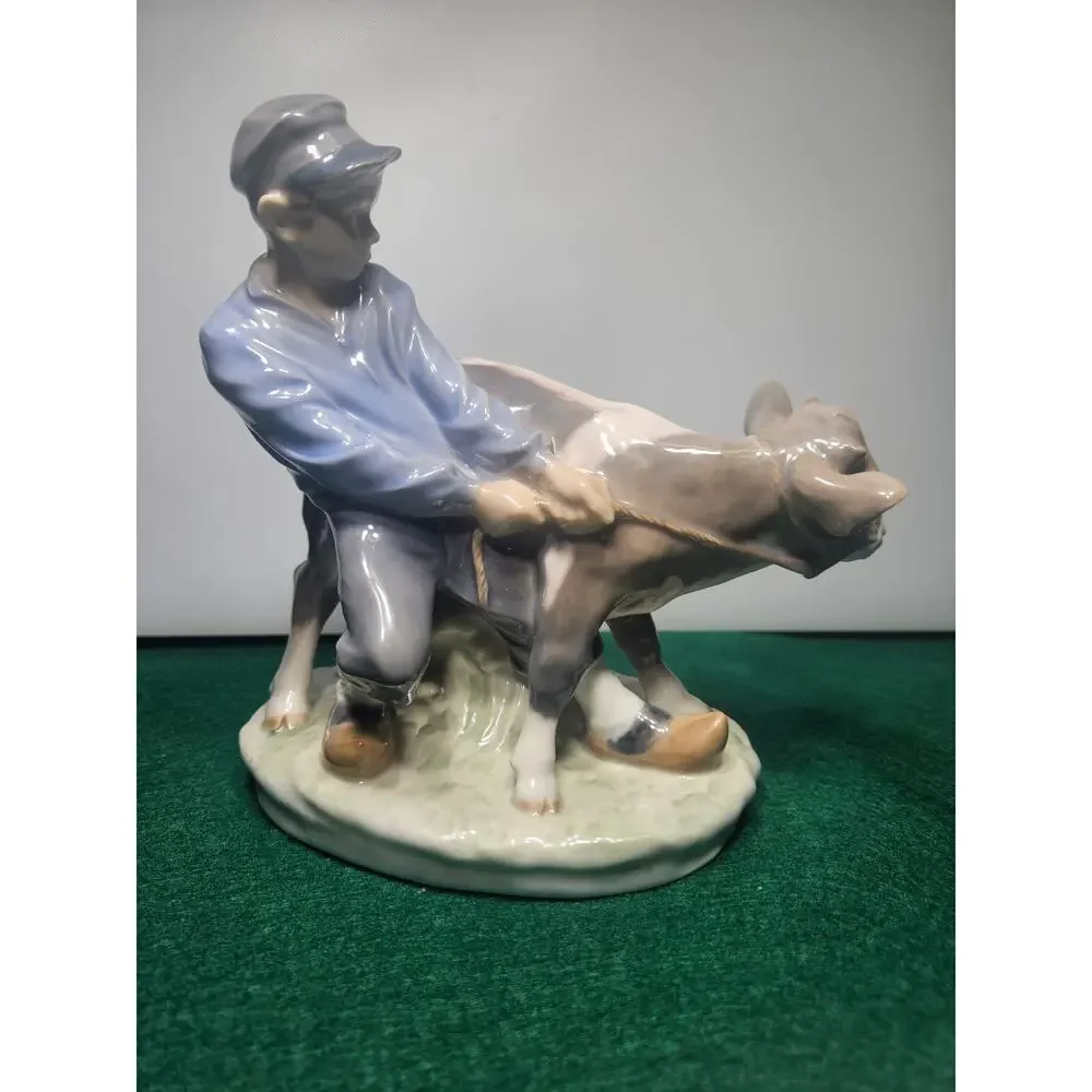 Royal Copenhagen farm girl and boy tending cows Figures c.1950 6.5